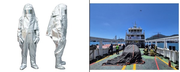 소방원 장구와 질식소화덮개 / 사진 = 해양수산부 제공. 